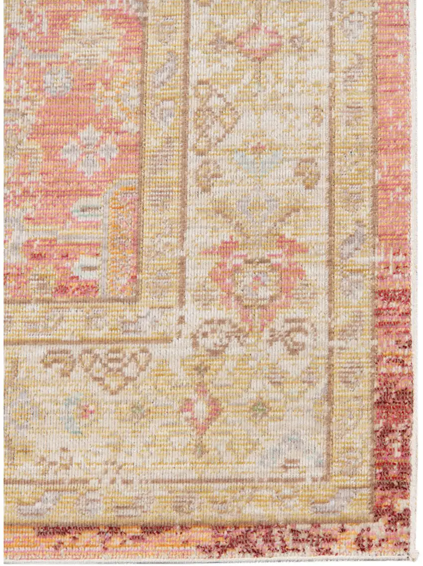 Red and Ivory Oriental Power Loom Distressed Area Rug Photo 2