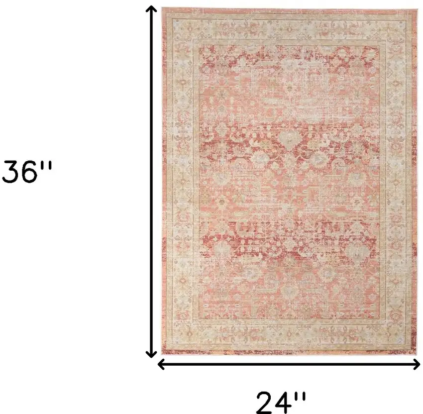 Red and Ivory Oriental Power Loom Distressed Area Rug Photo 7