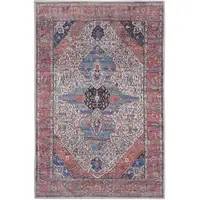 Photo of Red and Ivory Oriental Power Loom Distressed Washable Non Skid Area Rug