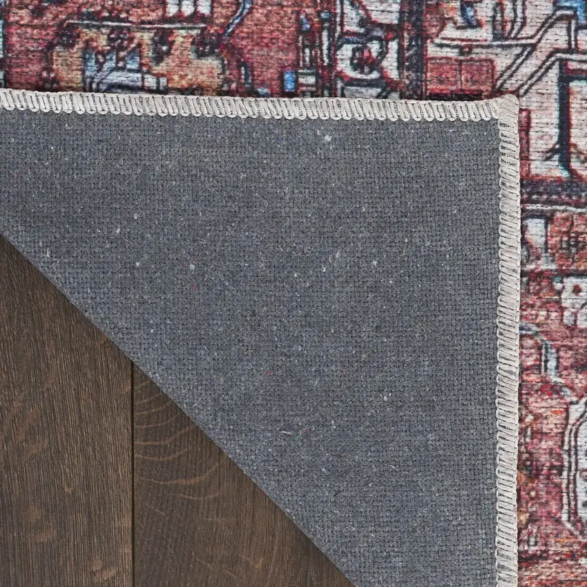 Red and Ivory Oriental Power Loom Distressed Washable Non Skid Area Rug Photo 5