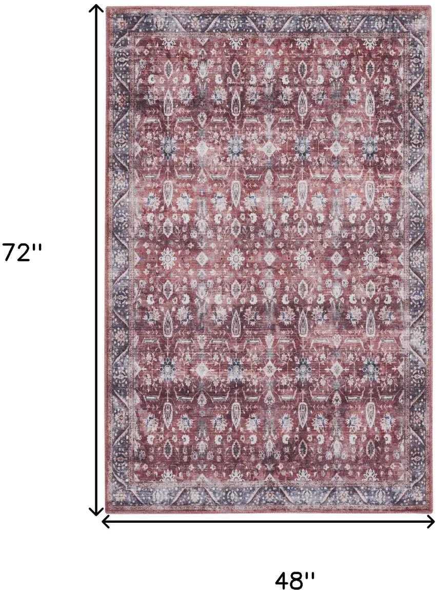 Red and Ivory Oriental Power Loom Distressed Washable Non Skid Area Rug Photo 10