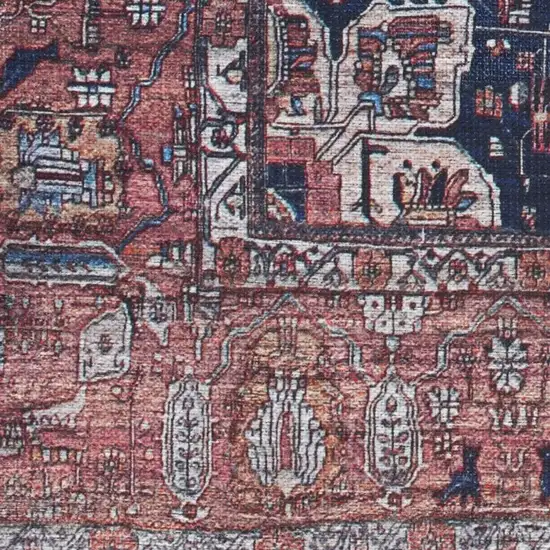 5' X 7' Red and Ivory Oriental Power Loom Distressed Washable Non Skid Area Rug Photo 1