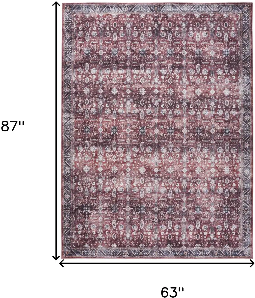Red and Ivory Oriental Power Loom Distressed Washable Non Skid Area Rug Photo 10
