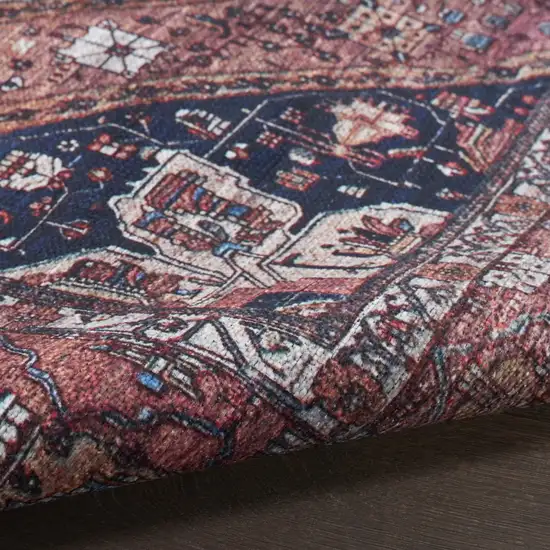 Red and Ivory Oriental Power Loom Distressed Washable Non Skid Area Rug Photo 9