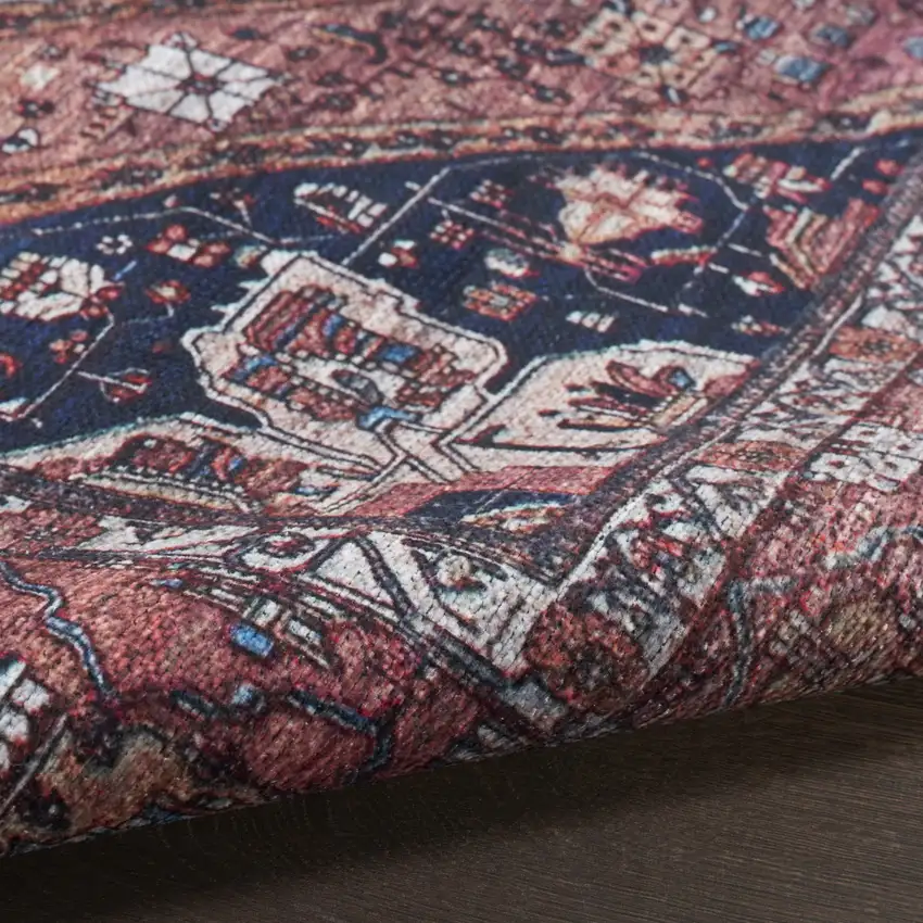 Red and Ivory Oriental Power Loom Distressed Washable Non Skid Area Rug Photo 9