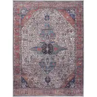 Photo of Red and Ivory Oriental Power Loom Distressed Washable Non Skid Area Rug