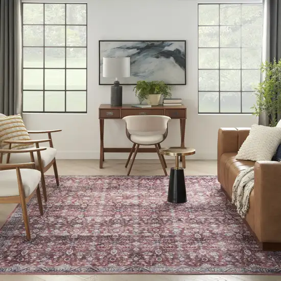 Red and Ivory Oriental Power Loom Distressed Washable Non Skid Area Rug Photo 6