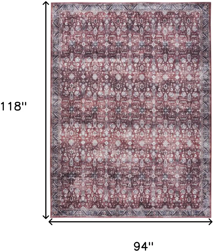 Red and Ivory Oriental Power Loom Distressed Washable Non Skid Area Rug Photo 10
