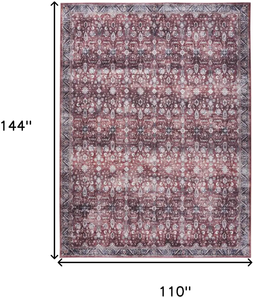 Red and Ivory Oriental Power Loom Distressed Washable Non Skid Area Rug Photo 10
