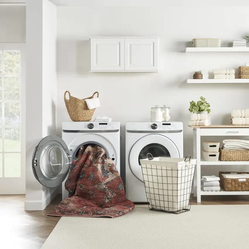 6' Red And Ivory Oriental Distressed Washable Runner Rug Photo 7