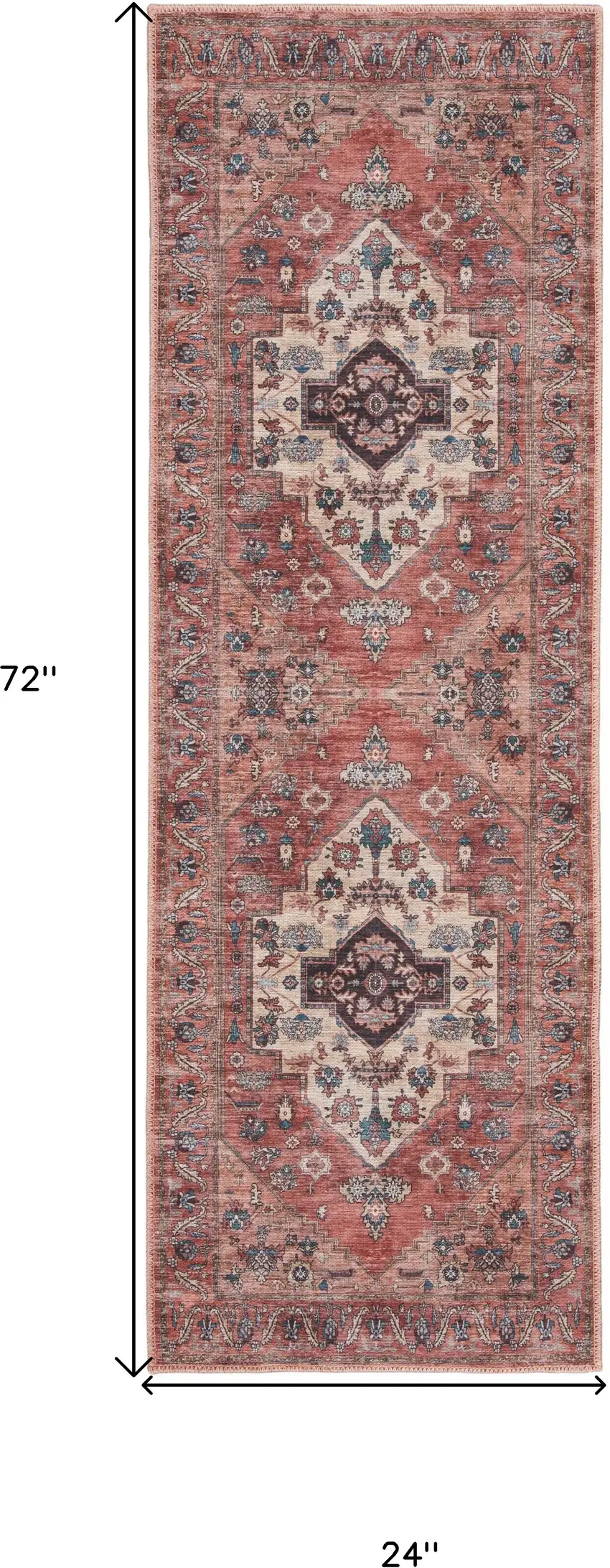 Red and Ivory Oriental Power Loom Distressed Washable Non Skid Runner Rug Photo 3