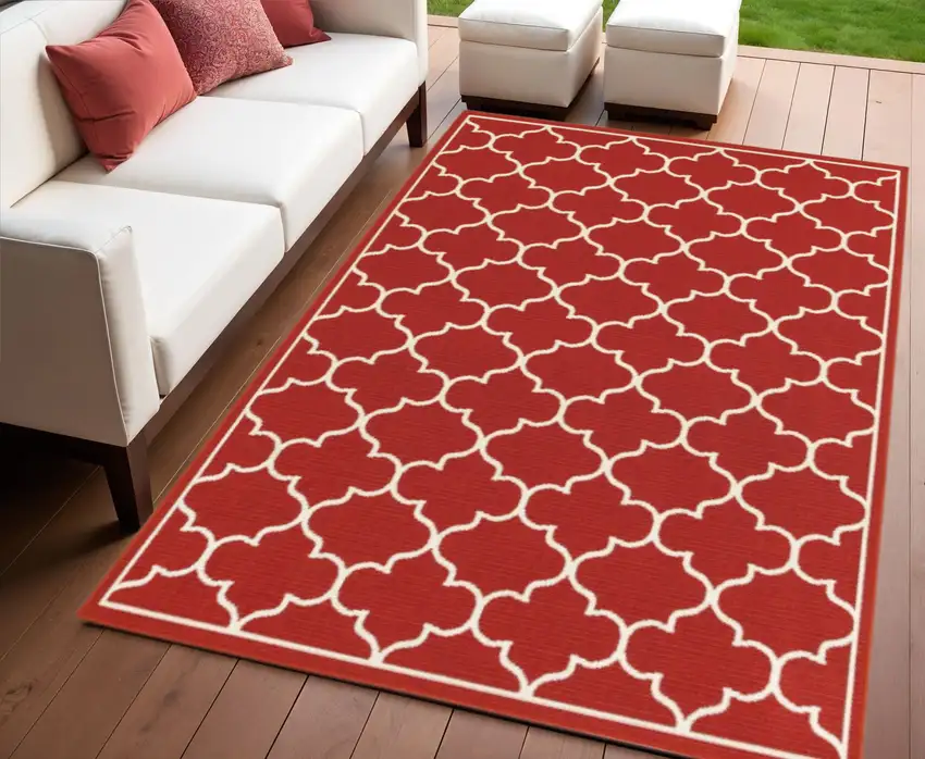 Red And Ivory Indoor Outdoor Area Rug Photo 1