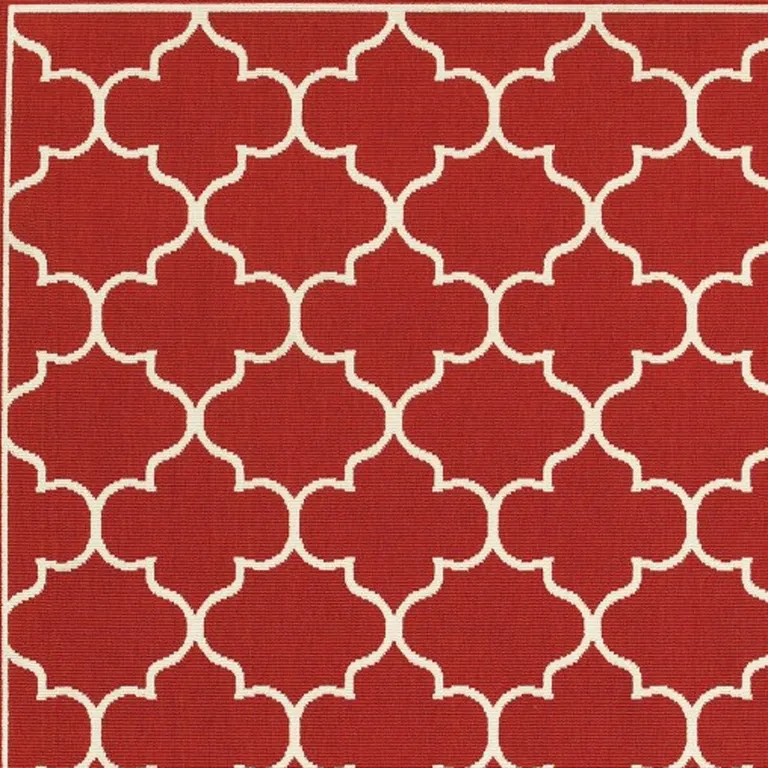 Red and Ivory Trellis Indoor Outdoor Area Rug Photo 3