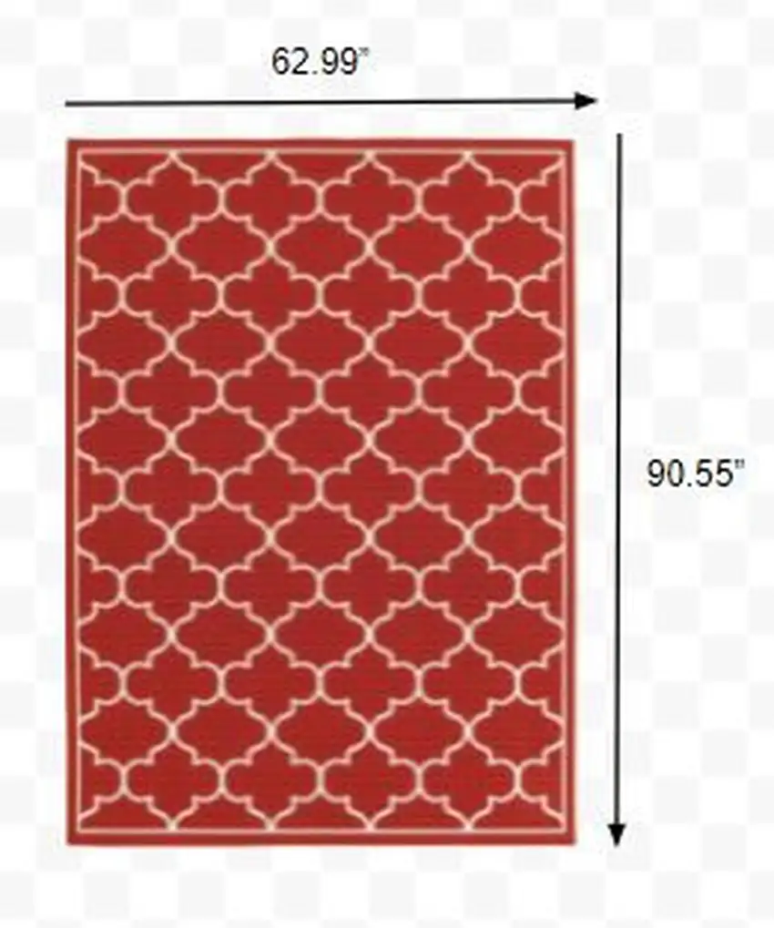 Red and Ivory Trellis Indoor Outdoor Area Rug Photo 5