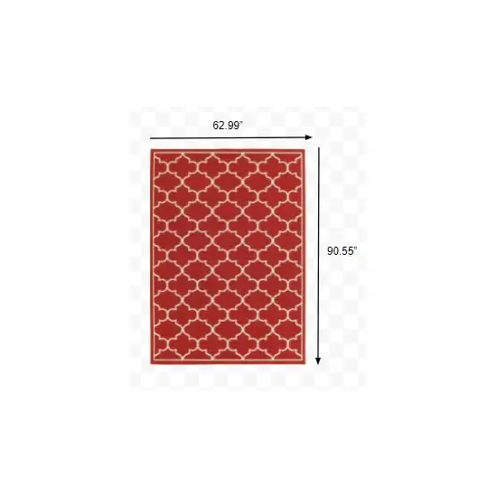 Red and Ivory Trellis Indoor Outdoor Area Rug Photo 5