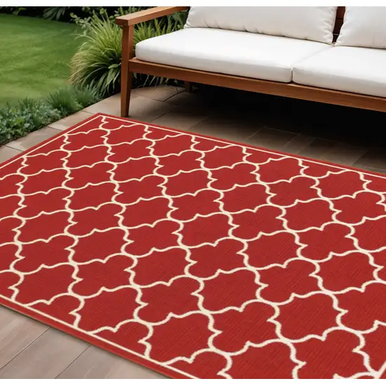 Red And Ivory Indoor Outdoor Area Rug Photo 1
