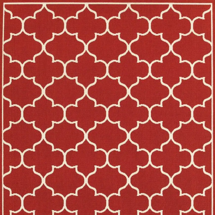 Red and Ivory Trellis Indoor Outdoor Area Rug Photo 5