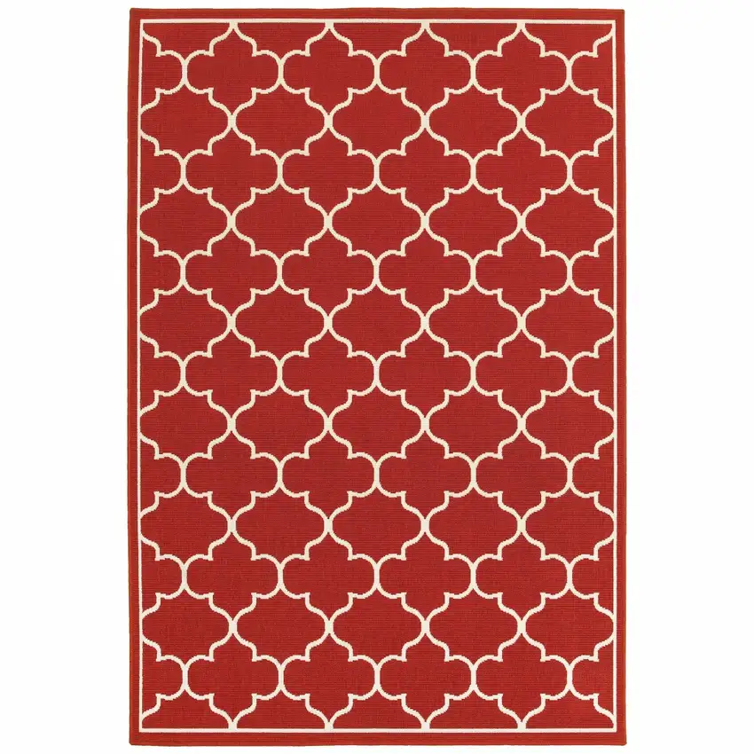 Red and Ivory Trellis Indoor Outdoor Area Rug Photo 1