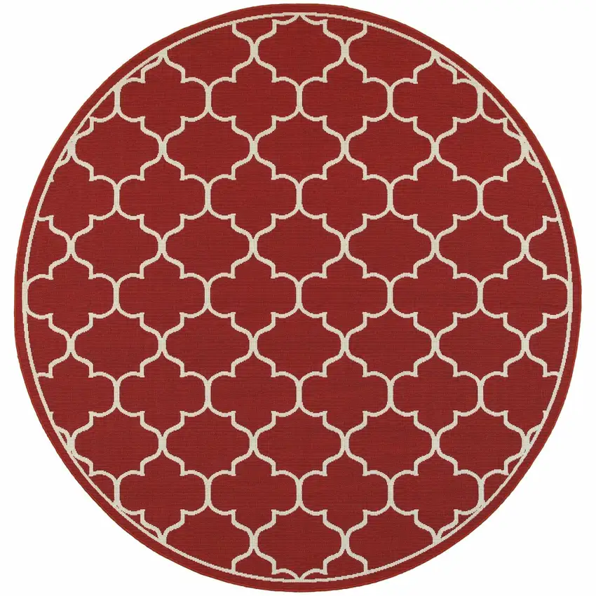 Red and Ivory Trellis Indoor Outdoor Area Rug Photo 1