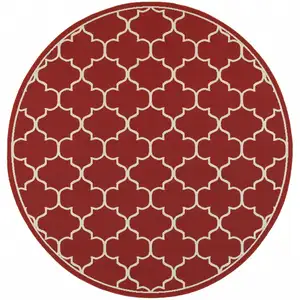 Photo of Red and Ivory Trellis Indoor Outdoor Area Rug