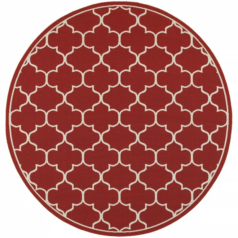 Red and Ivory Trellis Indoor Outdoor Area Rug Photo 1