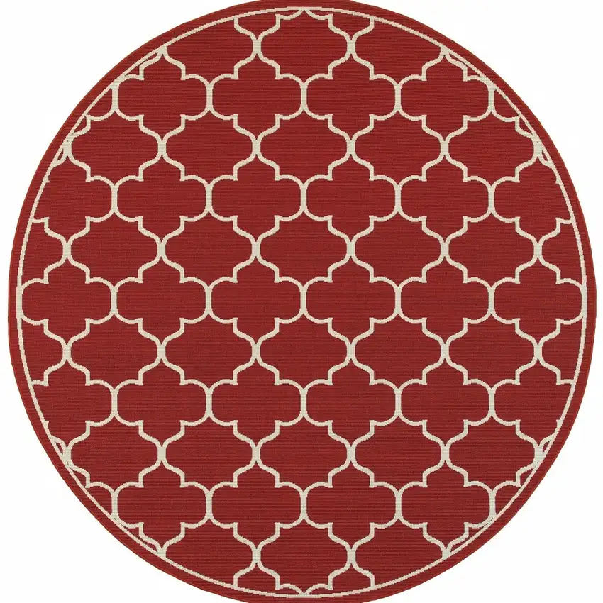 Red and Ivory Trellis Indoor Outdoor Area Rug Photo 5