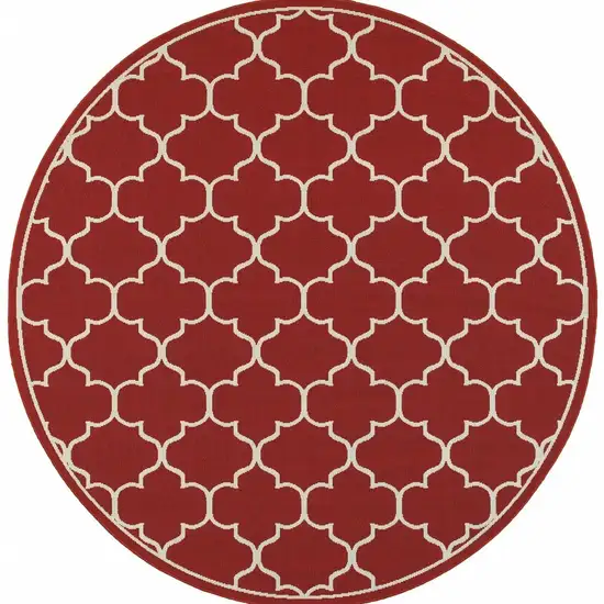 Red and Ivory Trellis Indoor Outdoor Area Rug Photo 5