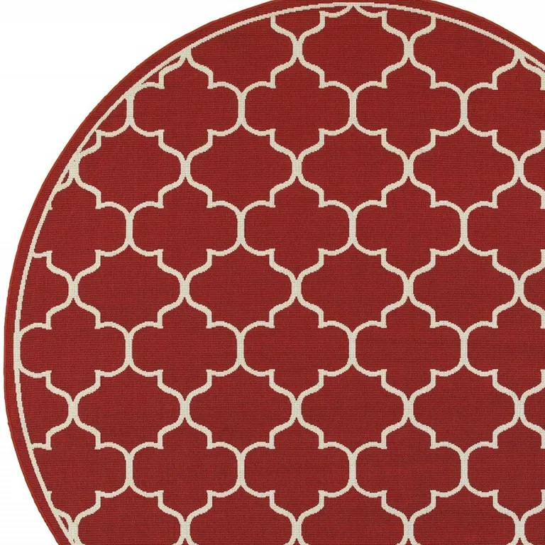Red and Ivory Trellis Indoor Outdoor Area Rug Photo 3