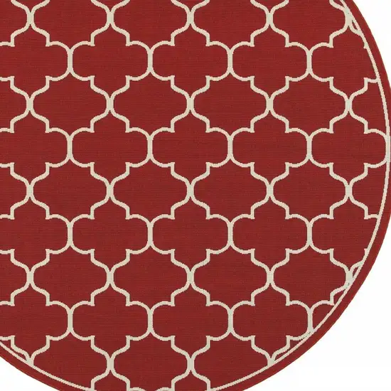 Red And Ivory Round Indoor Outdoor Area Rug Photo 4