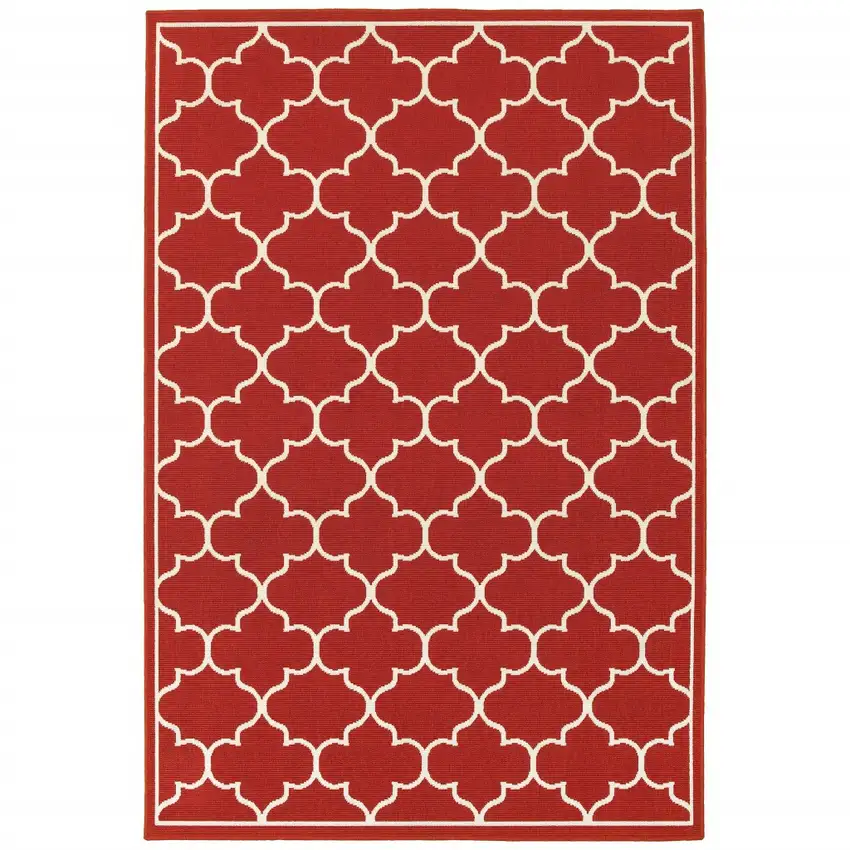 Red and Ivory Trellis Indoor Outdoor Area Rug Photo 4