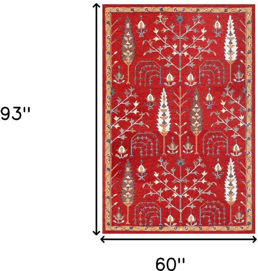 Red and Ivory Wool Floral Hand Tufted Area Rug Photo 3
