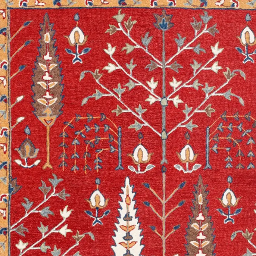 Red and Ivory Wool Floral Hand Tufted Area Rug Photo 6