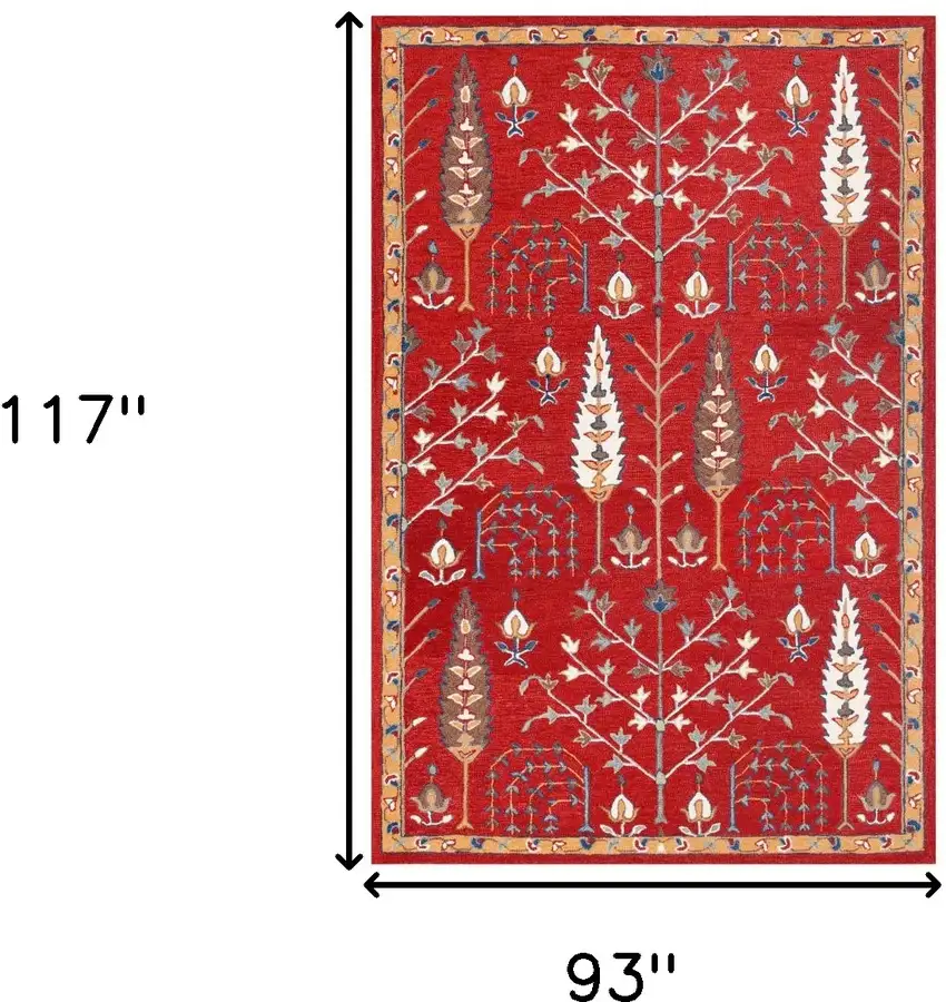 Red and Ivory Wool Floral Hand Tufted Area Rug Photo 3