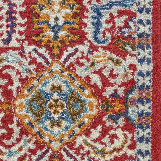 Red And Ivory Damask Area Rug Photo 4