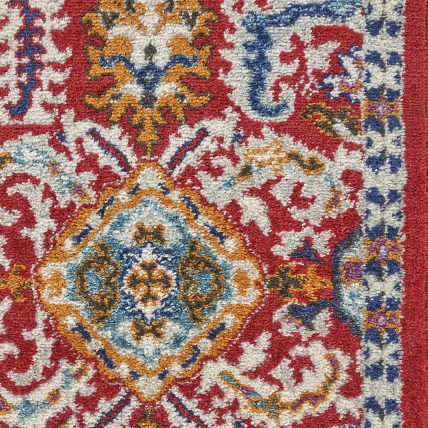 Red And Ivory Damask Area Rug Photo 4