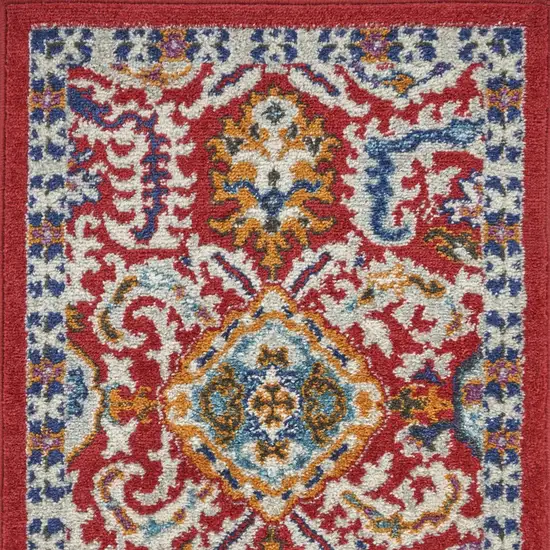 Red And Ivory Damask Area Rug Photo 5