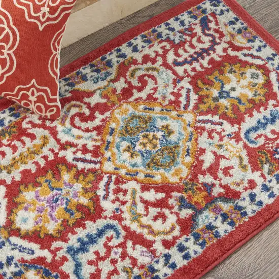 Red And Ivory Damask Area Rug Photo 6