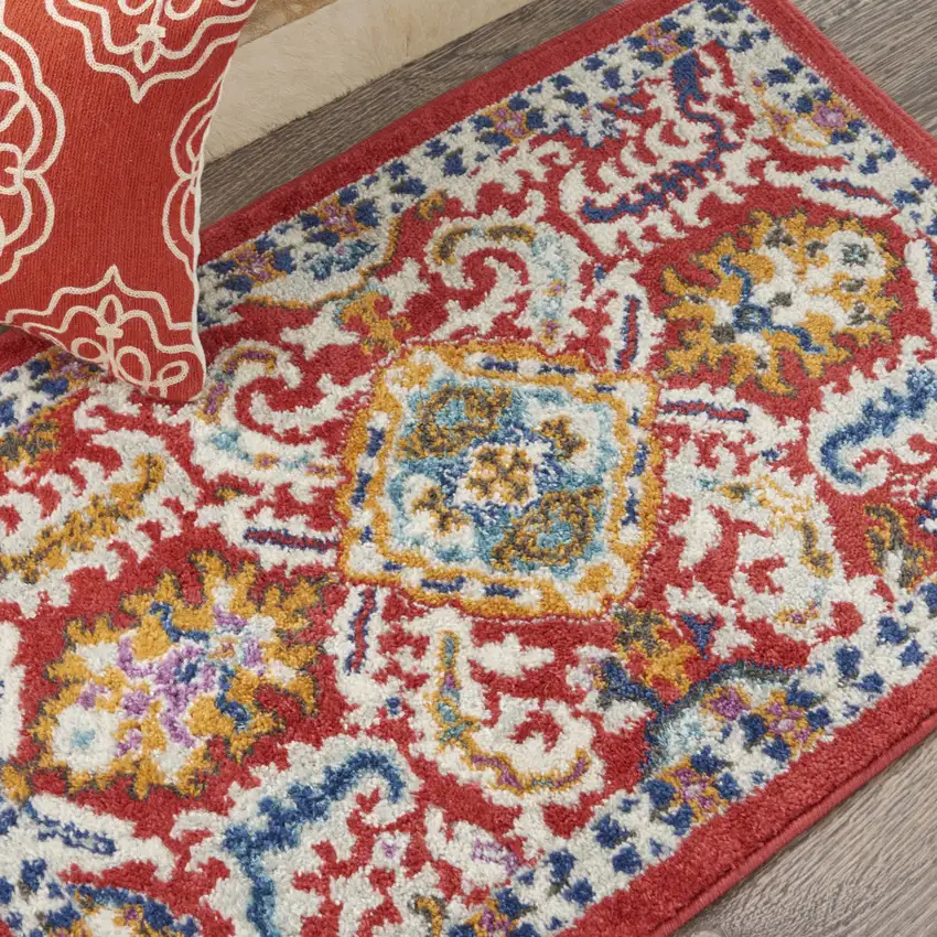 Red And Ivory Damask Area Rug Photo 6