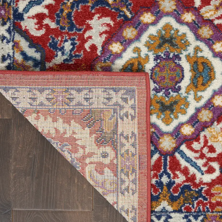 Red And Ivory Damask Area Rug Photo 7