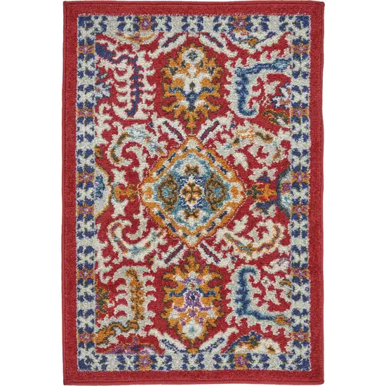 Red And Ivory Damask Area Rug Photo 1