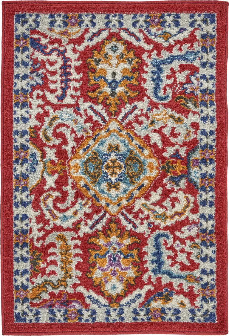 Red and Multicolor Decorative Scatter Rug Photo 4