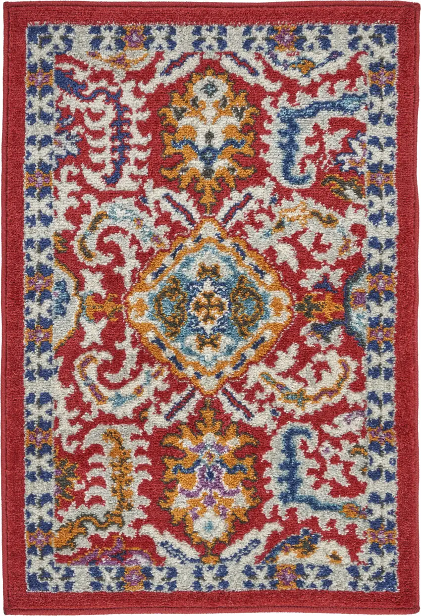 Red And Ivory Damask Area Rug Photo 1