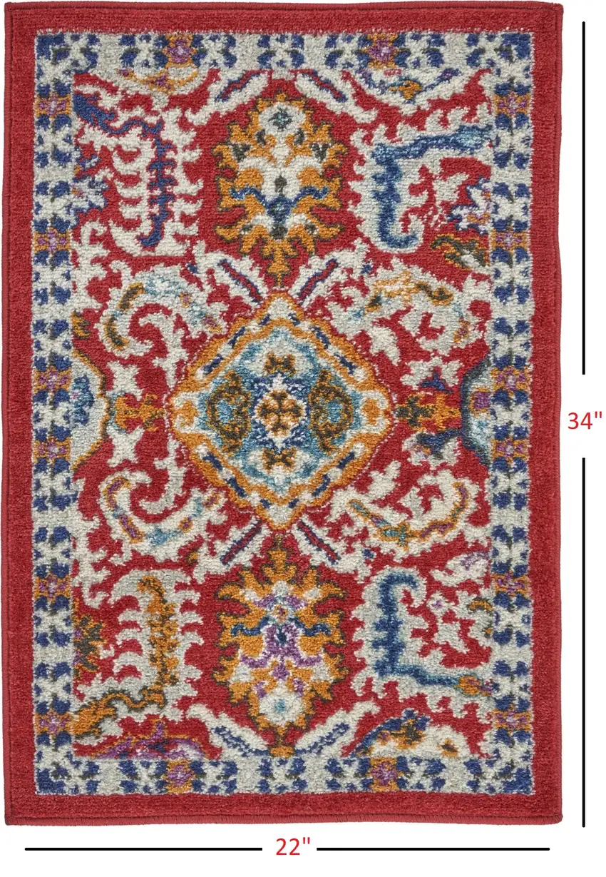 Red and Multicolor Decorative Scatter Rug Photo 6