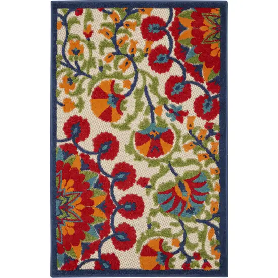 Red And Ivory Floral Indoor Outdoor Area Rug Photo 5