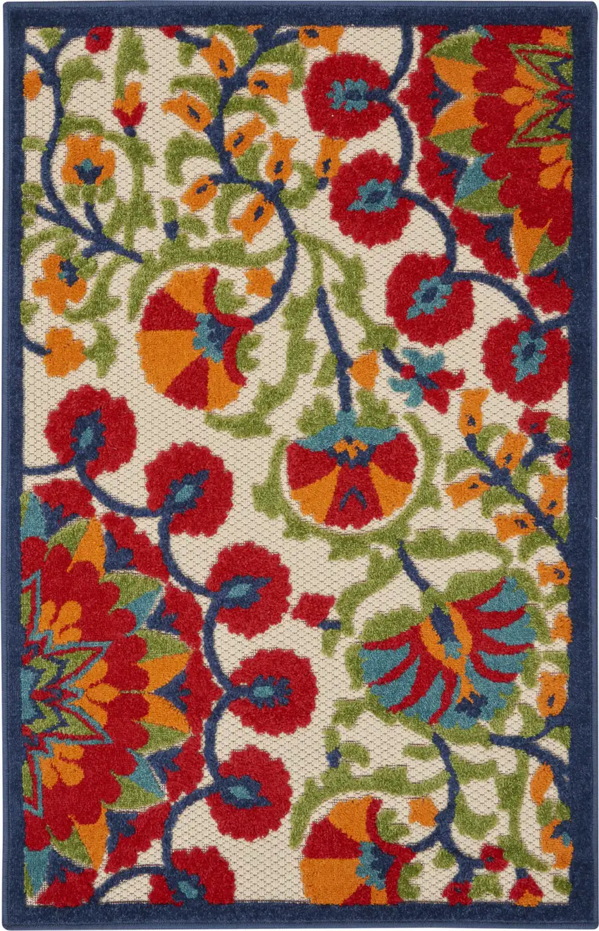 Red And Ivory Floral Indoor Outdoor Area Rug Photo 5
