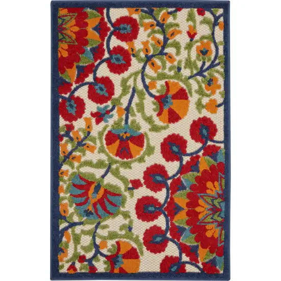Red And Ivory Floral Indoor Outdoor Area Rug Photo 1