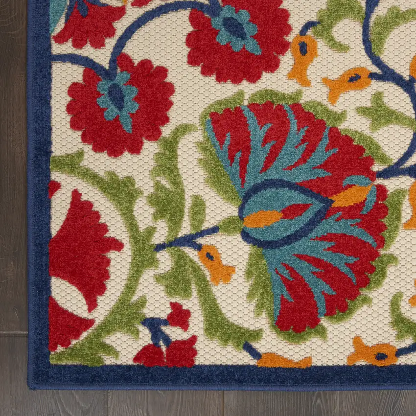 Red And Ivory Floral Indoor Outdoor Area Rug Photo 8