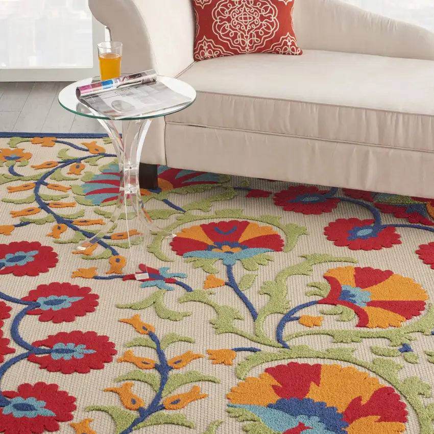 Red And Ivory Floral Indoor Outdoor Area Rug Photo 3