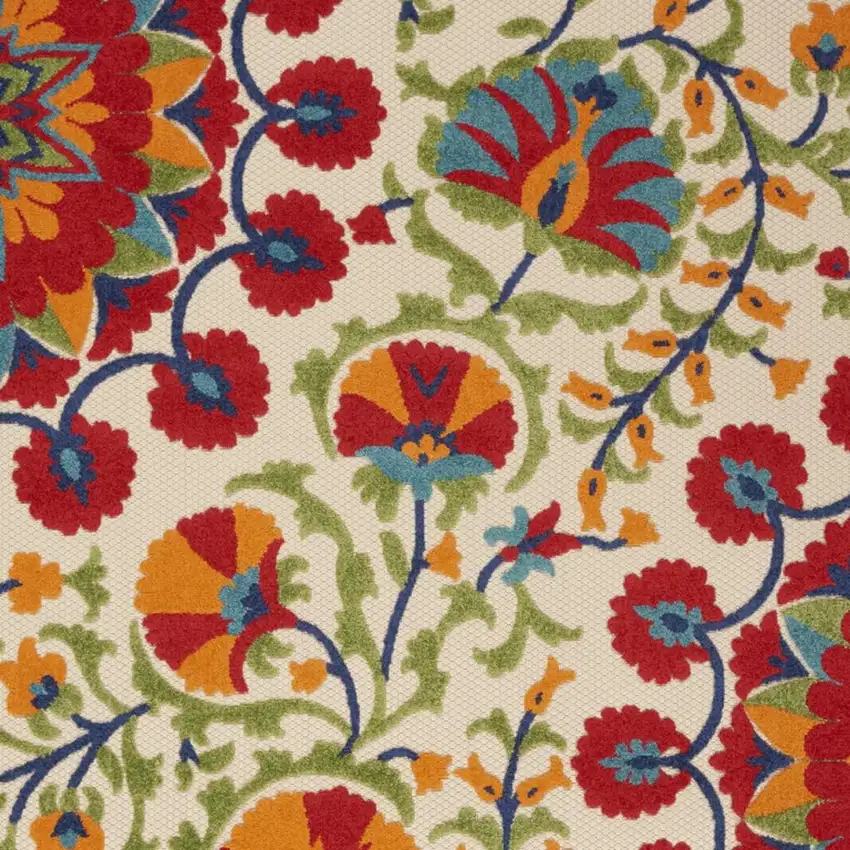 Red And Ivory Floral Indoor Outdoor Area Rug Photo 3