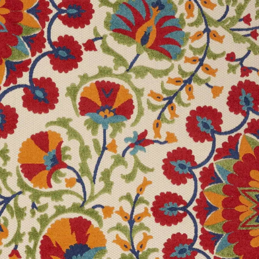 Red And Ivory Floral Indoor Outdoor Area Rug Photo 9